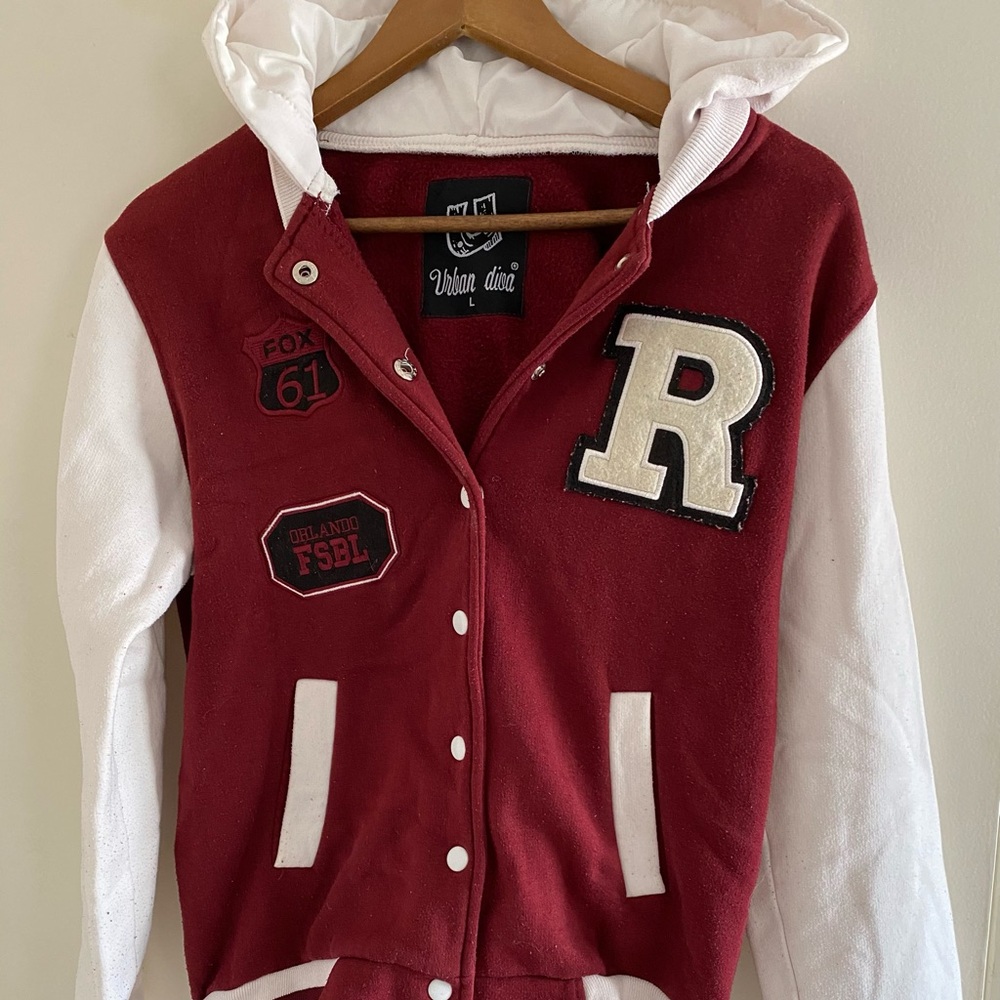Varsity sport jacket in burgundy color
